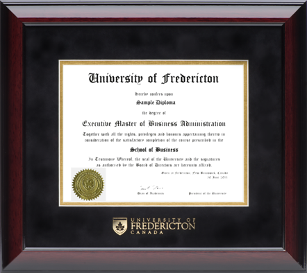 NEW! 120953 Glossy Mahogany diploma frame with black velvet top mat and gold bottom mat and gold foil embossing